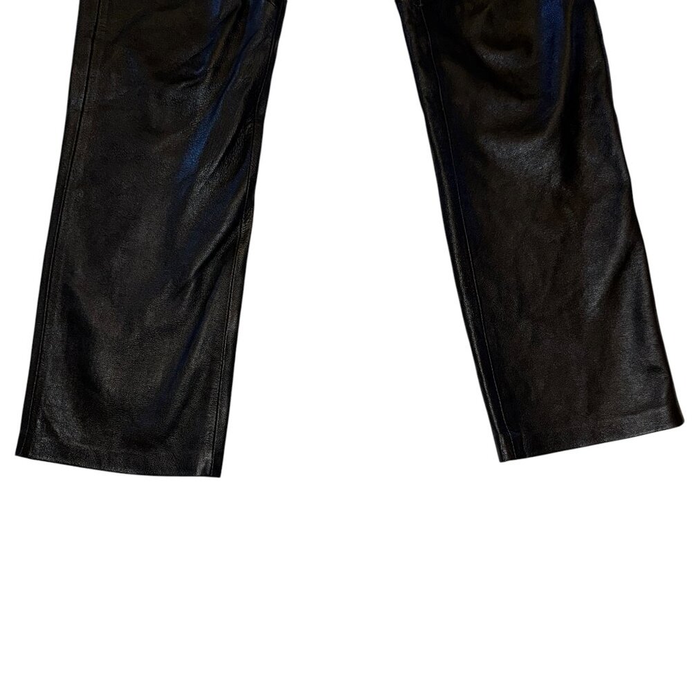 Vintage Yvonne Marie Black Leather Pants | Flat Front | Straight Leg | Size 4 - Picture 10 of 10